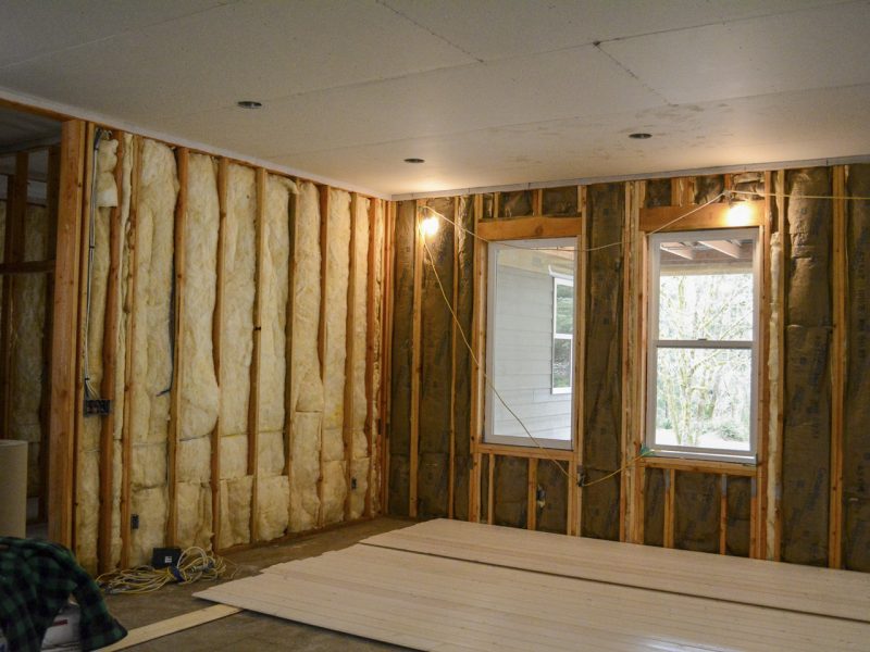 Interior of a home - insulation is in and ceilings are installed.